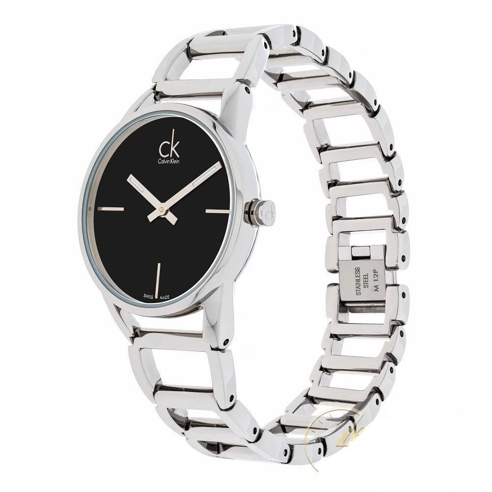  Shop Authentic Calvin Klein Stately Black Dial Silver Steel Strap Watch for Women - K3G23121 - Luxxuri