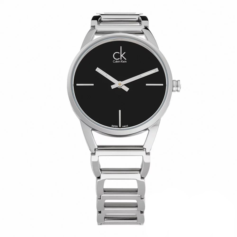  Shop Authentic Calvin Klein Stately Black Dial Silver Steel Strap Watch for Women - K3G23121 - Luxxuri