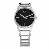  Shop Authentic Calvin Klein Stately Black Dial Silver Steel Strap Watch for Women - K3G23121 - Luxxuri