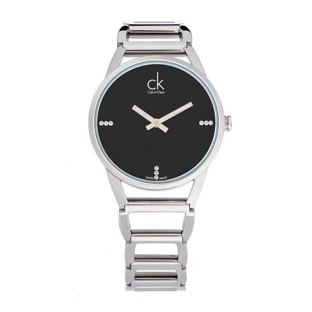  Shop Authentic Calvin Klein Stately Black Dial Silver Steel Strap Watch for Women - K3G2312S - Luxxuri