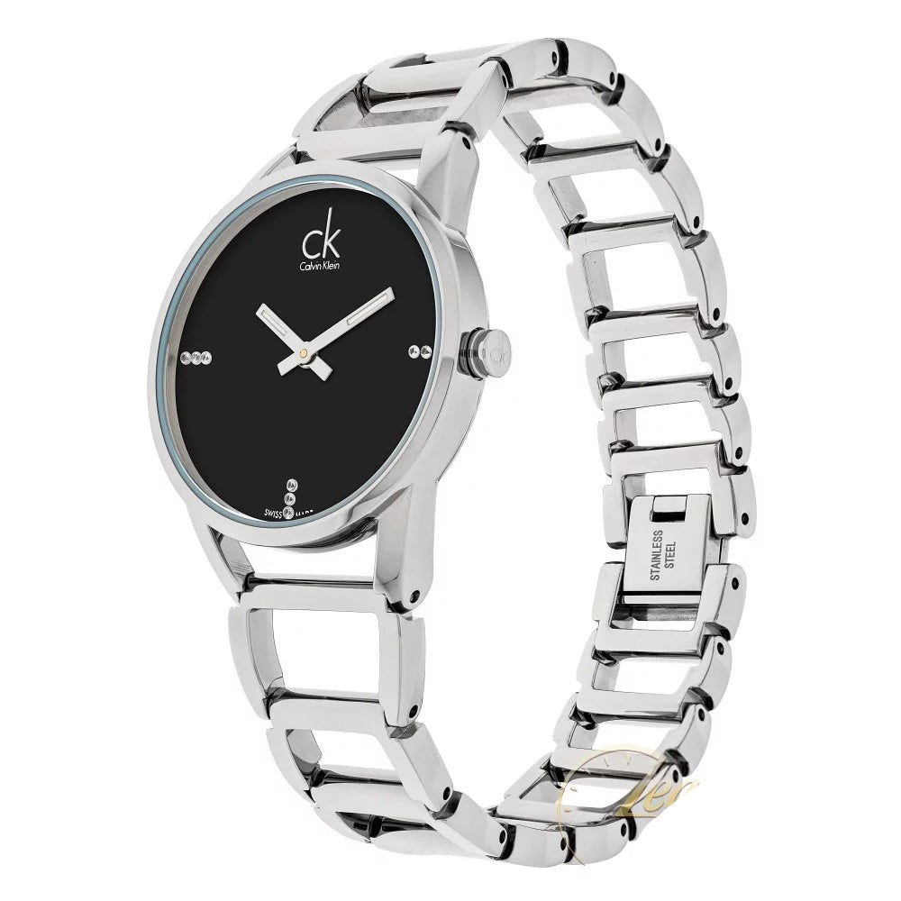  Shop Authentic Calvin Klein Stately Black Dial Silver Steel Strap Watch for Women - K3G2312S - Luxxuri