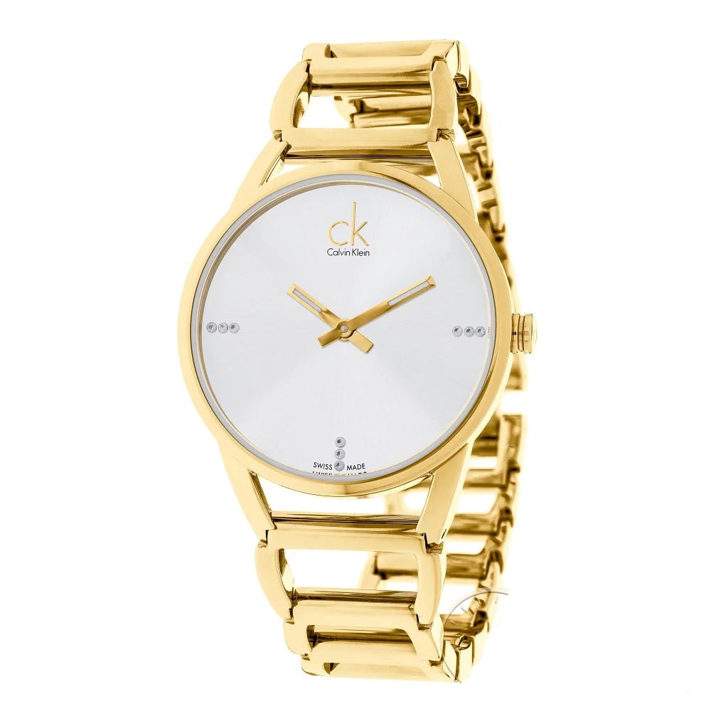  Shop Authentic Calvin Klein Stately White Dial Gold Steel Strap Watch for Women - K3G2352W - Luxxuri