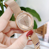  Shop Authentic Guess Tri Glitz Quartz Diamonds Rose Gold Dial Rose Gold Mesh Bracelet Watch For Women - W1142L4 - Luxxuri