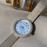  Shop Authentic Emporio Armani Rosa Diamonds Mother of Pearl Blue Dial Silver Mesh Bracelet Watch For Women - AR11380 - Luxxuri