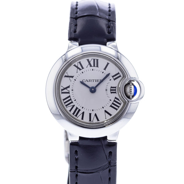  Shop Authentic Cartier Ballon Bleu Silver Dial Black Leather Strap Watch for Women - W69018Z4 - Luxxuri