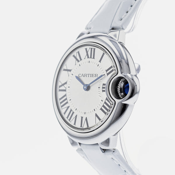  Shop Authentic Cartier Ballon Bleu De Cartier Silver Dial White Leather Strap Watch for Women - W6920086 - Luxxuri