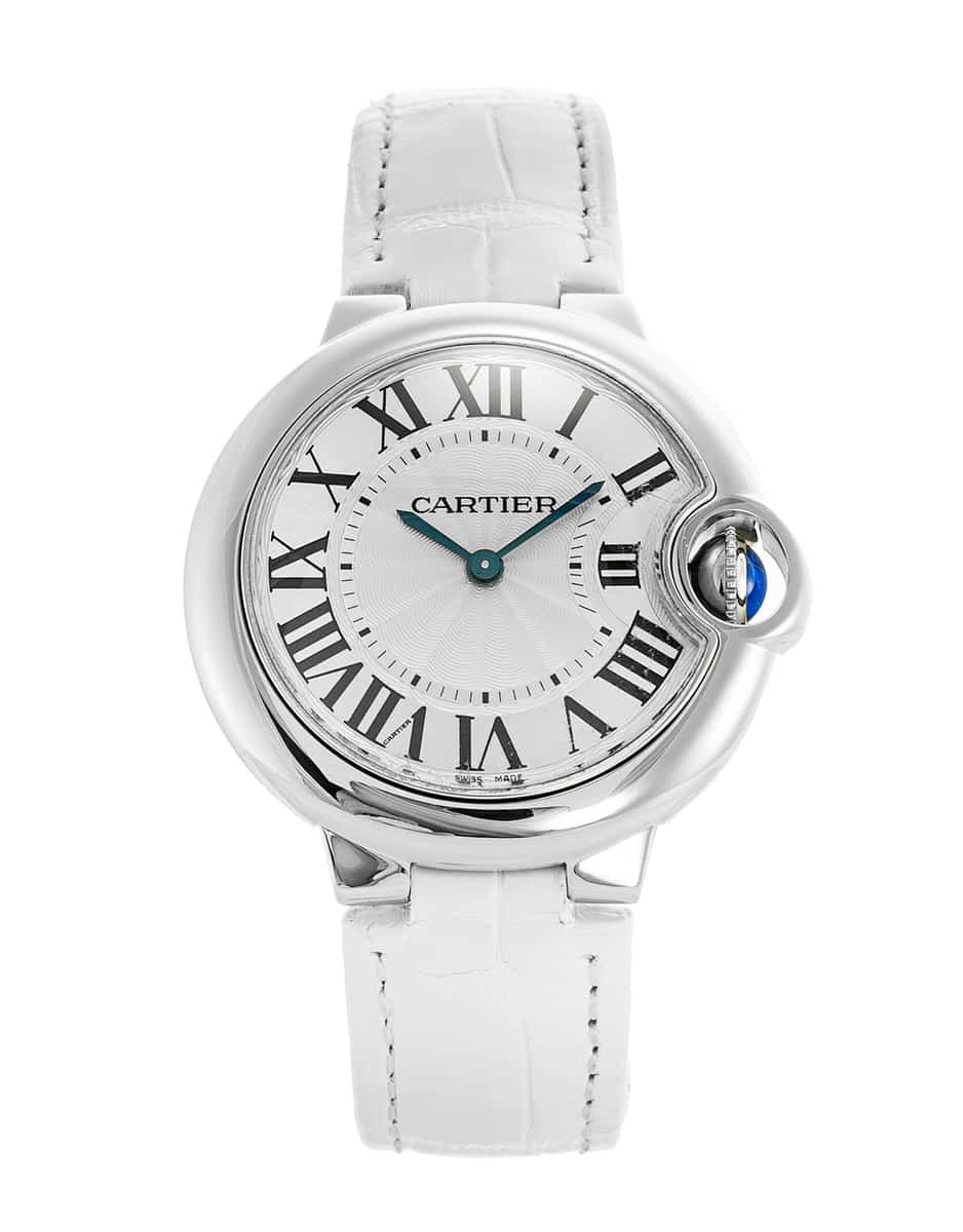  Shop Authentic Cartier Ballon Bleu De Cartier Silver Dial White Leather Strap Watch for Women - W6920086 - Luxxuri