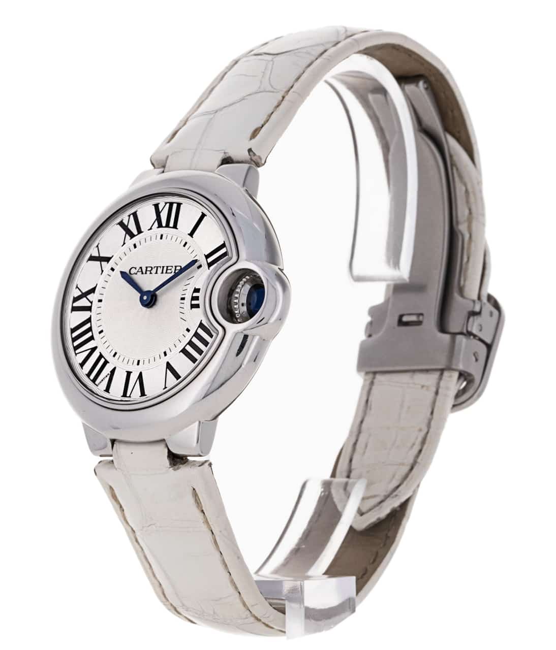  Shop Authentic Cartier Ballon Bleu De Cartier Silver Dial White Leather Strap Watch for Women - W6920086 - Luxxuri