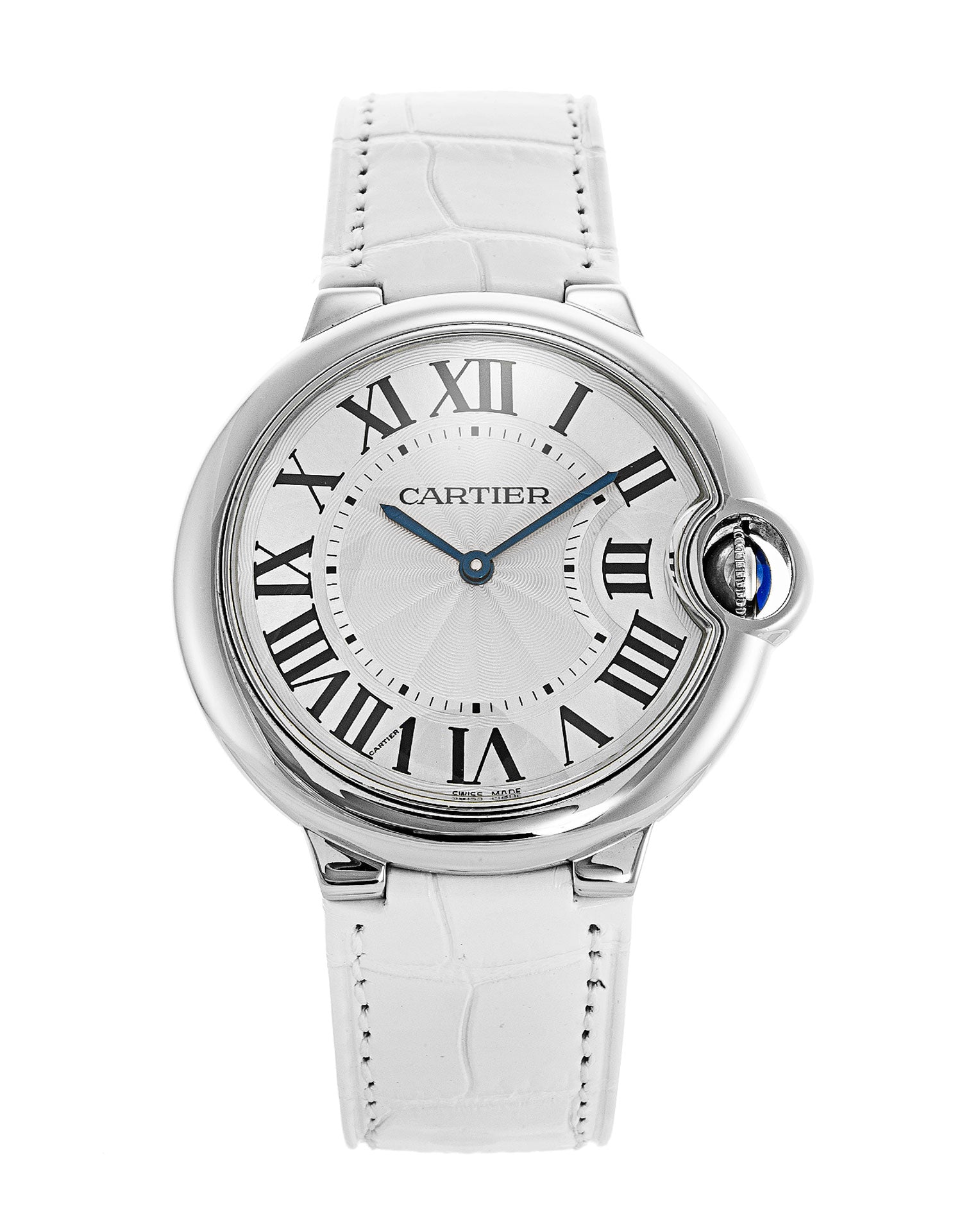 Shop Authentic Cartier Ballon Bleu de Cartier Silver Dial White Leather Strap Watch for Women - W6920087 - Luxxuri