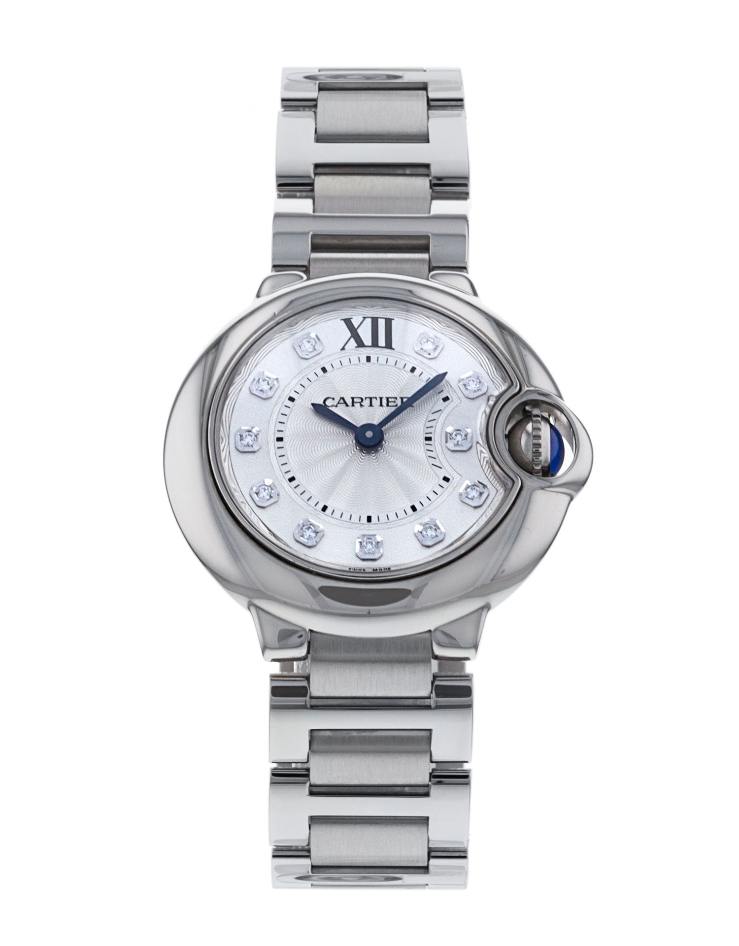  Shop Authentic Cartier Ballon Bleu de Cartier Diamonds Silver Dial Silver Steel Strap Watch for Women - WE902073 - Luxxuri