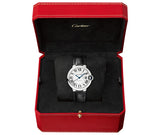  Shop Authentic Cartier Ballon Bleu De Cartier Silver Dial Black Leather Strap Watch for Women - WSBB0028 - Luxxuri
