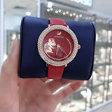  Shop Authentic Swarovski Crystal Frost Red Dial Red Leather Strap Watch for Women - 5519226 - Luxxuri