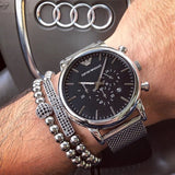  Shop Authentic Emporio Armani Classic Chronograph Black Dial Silver Mesh Bracelet Watch For Men - AR1808 - Luxxuri