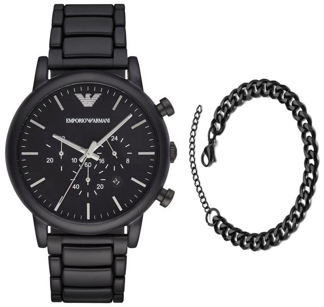  Shop Authentic Emporio Armani Luigi Chronograph Black Dial Black Stainless Steel Watch For Men - AR1895 - Luxxuri