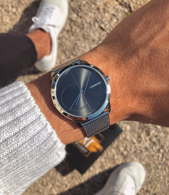  Shop Authentic Calvin Klein Minimal Black Dial Silver Mesh Bracelet Watch for Men - K3M21123 - Luxxuri