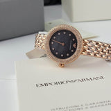  Shop Authentic Emporio Armani Rosa Quartz Mother of Pearl Black Dial Rose Gold Steel Strap Watch For Women - AR11372 - Luxxuri