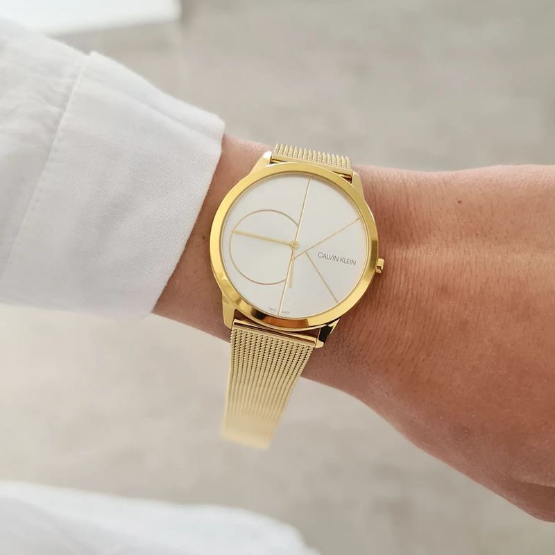  Shop Authentic Calvin Klein Minimal Silver Dial Gold Mesh Bracelet Watch for Women - K3M22526 - Luxxuri