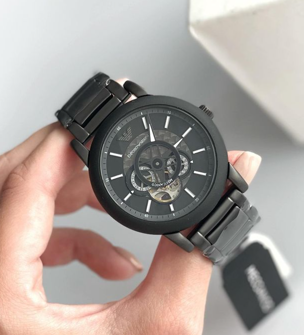  Shop Authentic Emporio Armani Meccanico Automatic Black Dial Black Steel Strap Watch For Men - AR60010 - Luxxuri