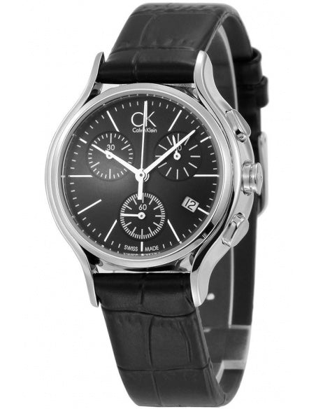  Shop Authentic Calvin Klein Skirt Chronograph Black Dial Black Leather Strap Watch for Men - K2U291C1 - Luxxuri