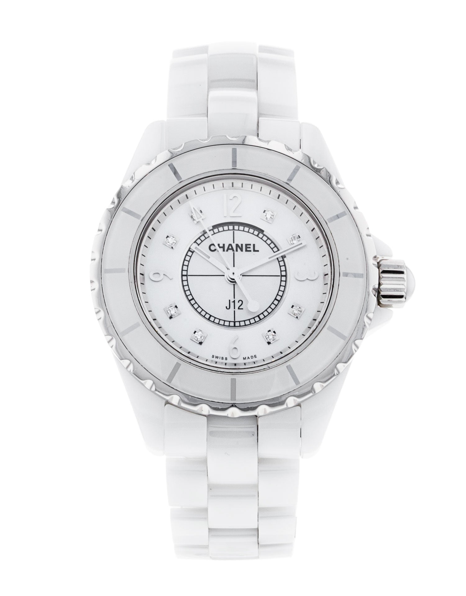  Shop Authentic Chanel J12 Diamonds Quartz Ceramic White Dial White Steel Strap Watch for Women - J12 H2422 - Luxxuri