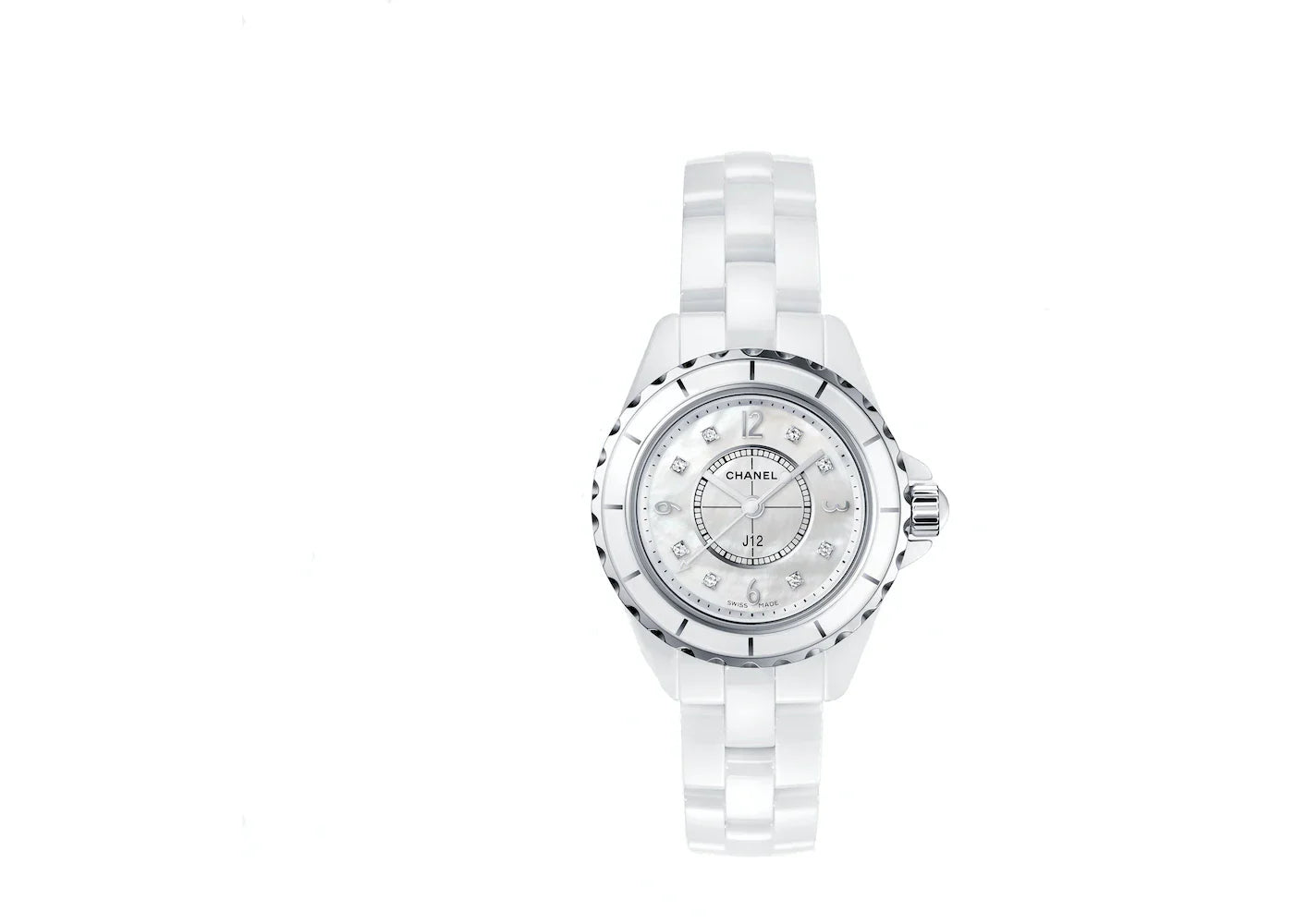  Shop Authentic Chanel J12 Diamonds Quartz Mother of Pearl White Dial White Steel Strap Watch for Women - J12 H2570 - Luxxuri