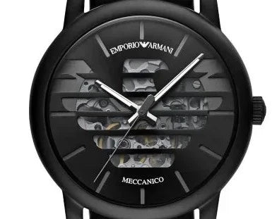  Shop Authentic Emporio Armani Meccanico Quartz Black Dial Black Leather Strap Watch For Men - AR60032 - Luxxuri