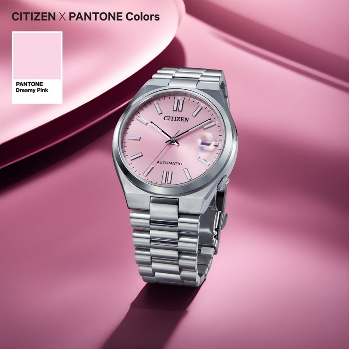  Shop Authentic Citizen x Pantone Automatic Dreamy Pink Dial Silver Steel Strap Watch For Men - NJ0158-89X - Luxxuri