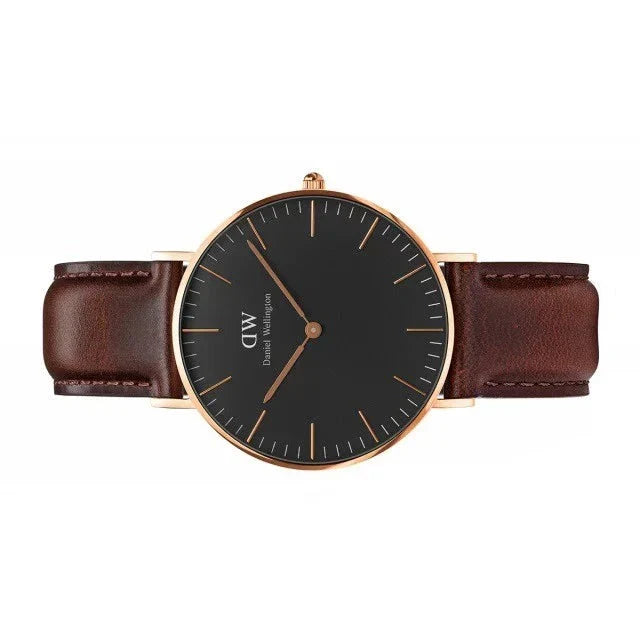 Daniel Wellington Classic Bristol Black Dial Brown Leather Strap Watch for Men - DW00100137