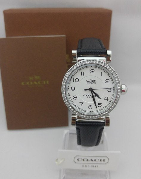 Coach Madison White Dial Black Leather Strap Watch for Women - 14502399
