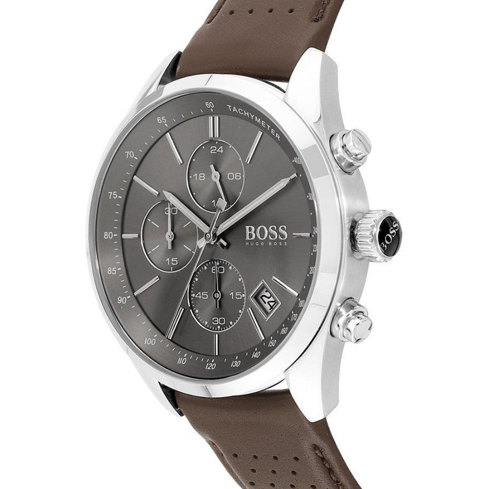  Shop Authentic Hugo Boss Grand Prix Grey Dial Brown Leather Strap Watch for Men -  1513476 - Luxxuri