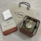  Shop Authentic Fossil Rye Automatic Skeleton Gold Dial Gold Steel Strap Watch for Women - BQ3755 - Luxxuri