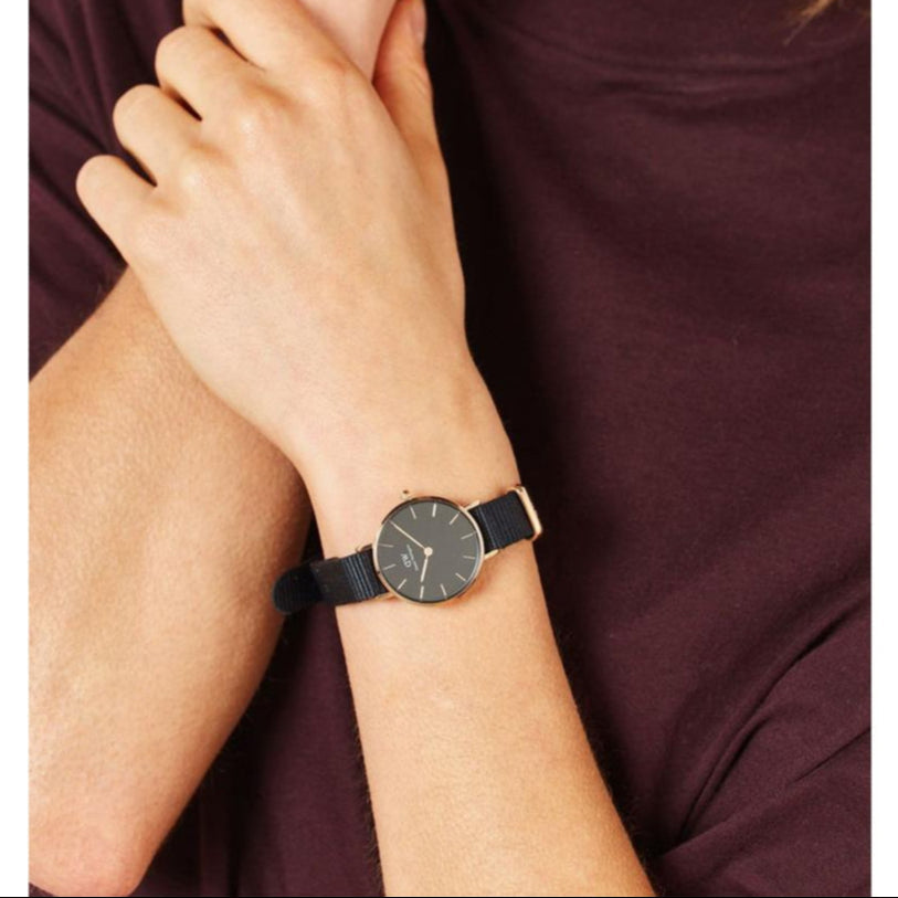  Shop Authentic Daniel Wellington Petite Cornwall Black Dial Black Nylon Strap Watch for Women - DW00100247 - Luxxuri