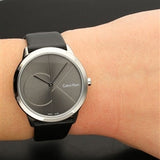  Shop Authentic Calvin Klein Minimal Grey Dial Black Leather Strap Watch for Men - K3M221C3 - Luxxuri