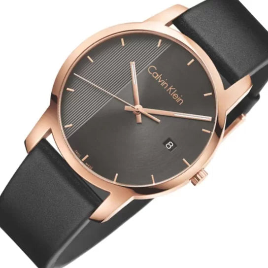  Shop Authentic Calvin Klein City Quartz Grey Dial Black Leather Strap Watch for Men - K2G2G6C3 - Luxxuri