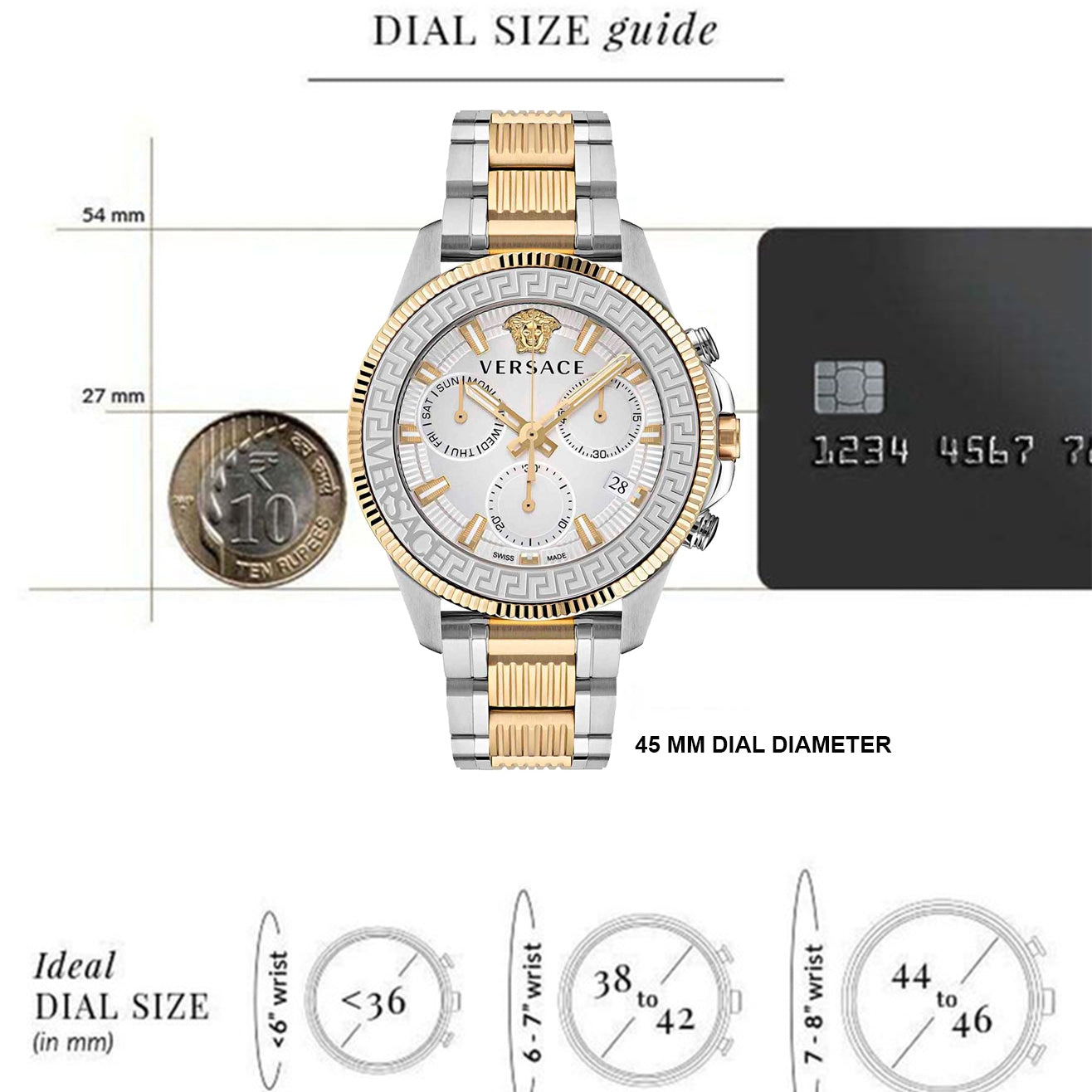  Shop Authentic Versace Greca Action Chronograph Quartz Silver Dial Two Tone Steel Strap Watch for Men - VE3J00522 - Luxxuri