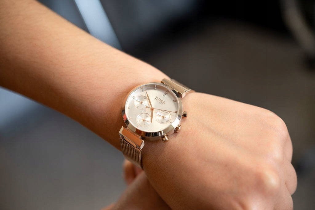  Shop Authentic Hugo Boss Flawless White Dial Gold Mesh Bracelet Watch for Women - 1502553 - Luxxuri