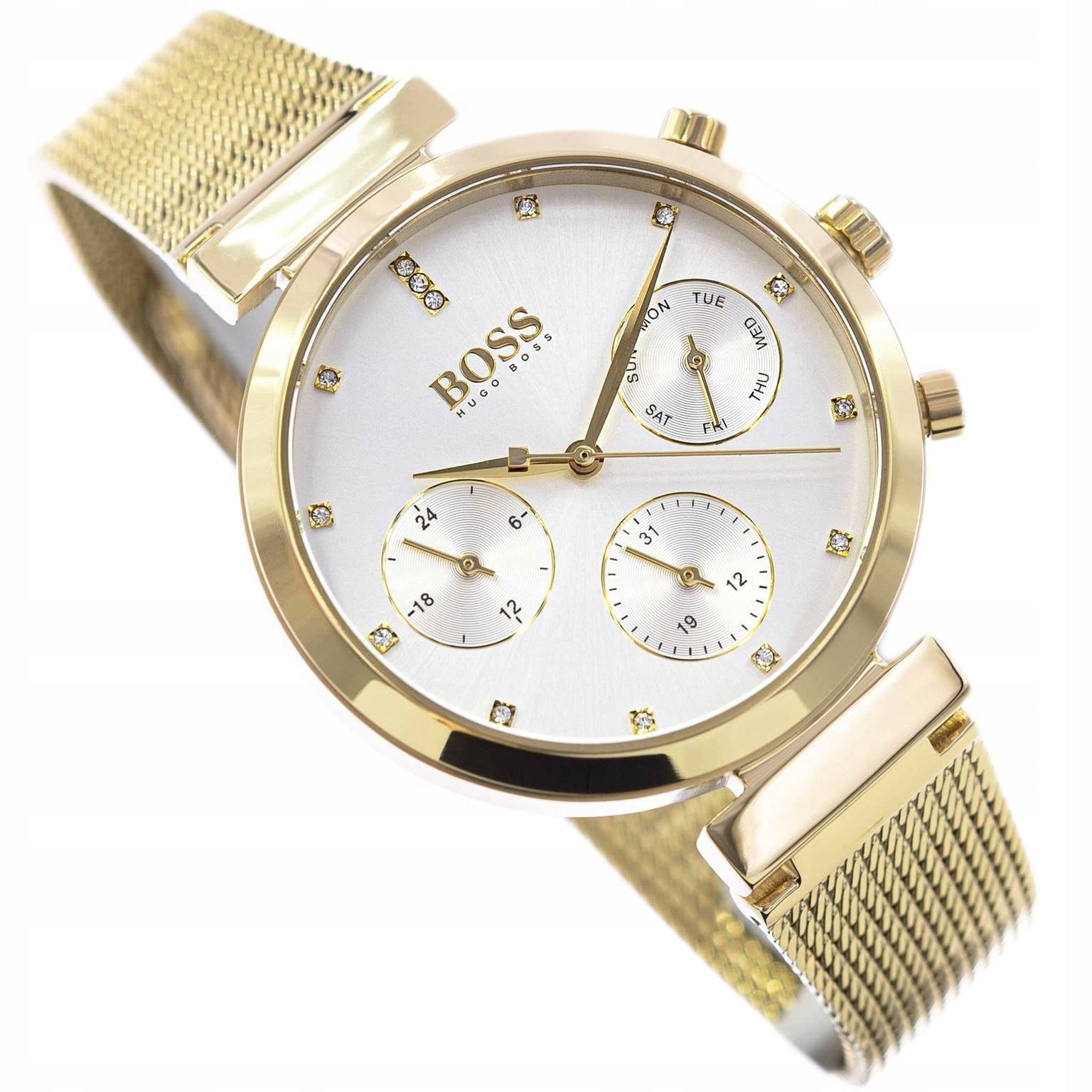 Hugo Boss Flawless White Dial Gold Mesh Bracelet Watch for Women - 1502552