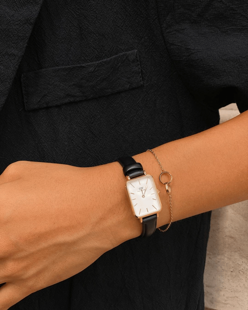  Shop Authentic Daniel Wellington Quadro White Dial Black Leather Strap Watch For Women - DW00100434 - Luxxuri