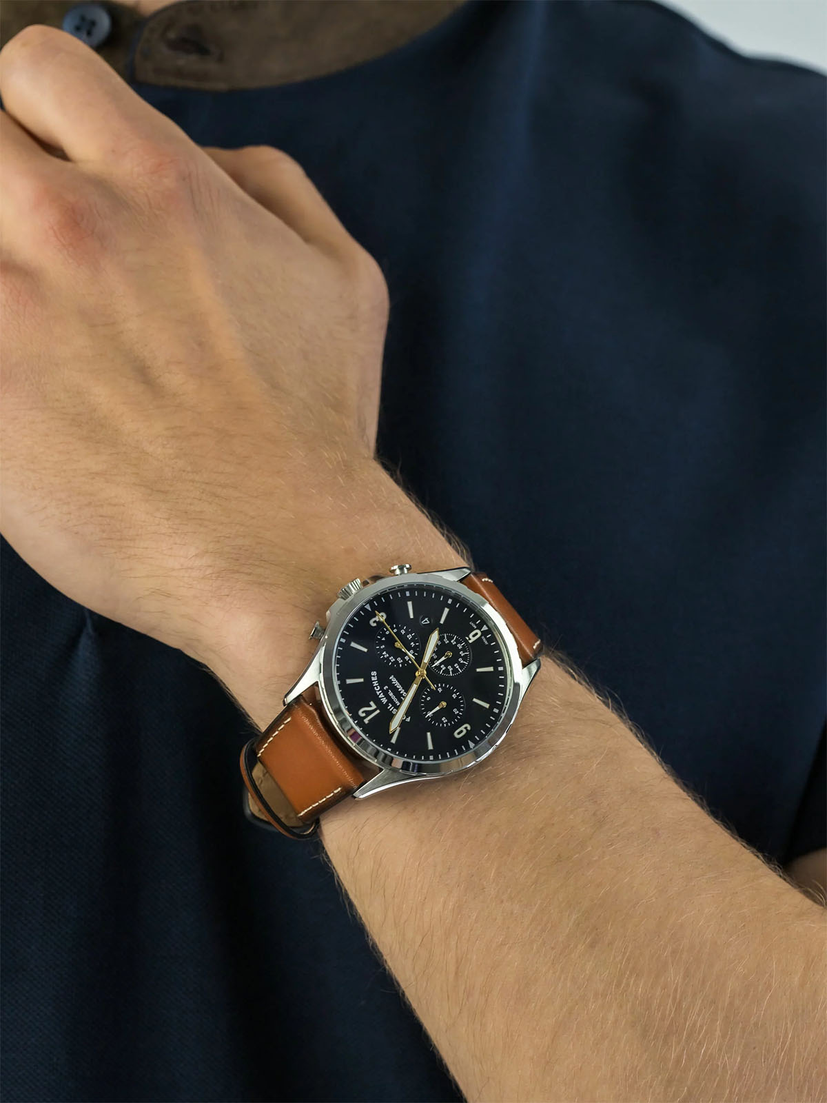  Shop Authentic Fossil Forrester Chronograph Blue Dial Brown Leather Strap Watch for Men -  S5607 - Luxxuri