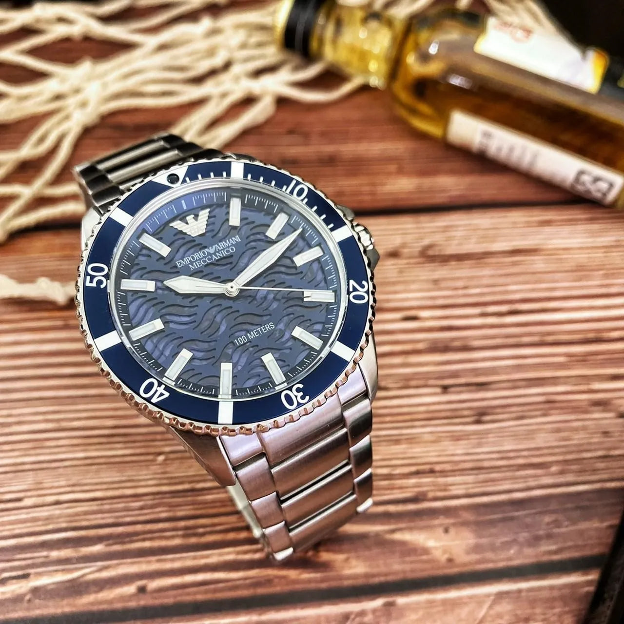  Shop Authentic Emporio Armani Meccanico Automatic Blue Dial Silver Steel Strap Watch For Men - AR60059 - Luxxuri