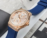  Shop Authentic Guess Multifunction Crystals Rose Gold Dial Blue Rubber Strap Watch For Women - GW0439L4 - Luxxuri