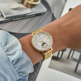  Shop Authentic Fossil Jacqueline Moonphase Mother of Pearl Dial Gold Steel Strap Watch for Women - ES5167 - Luxxuri