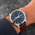  Shop Authentic Armani Exchange Hampton Chronograph Blue Dial Brown Leather Strap Watch For Men - AX2133 - Luxxuri