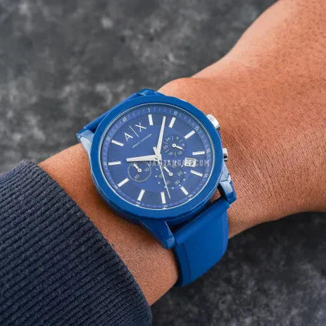  Shop Authentic Armani Exchange Outerbanks Chronograph Blue Dial Blue Silicone Strap Watch For Men - AX1327 - Luxxuri