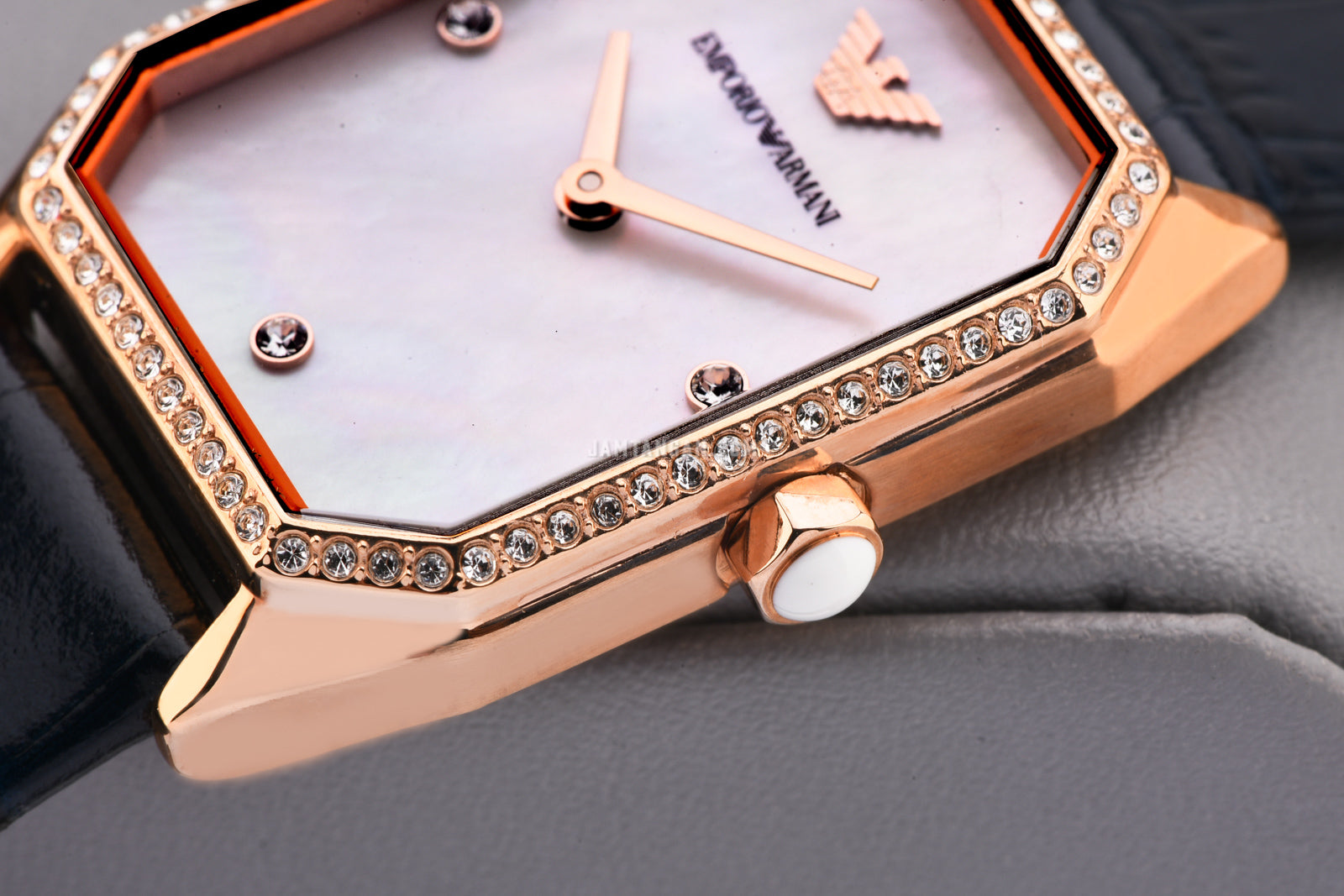  Shop Authentic Emporio Armani Gianni T Bar Quartz Mother of Pearl Dial Blue Leather Strap Watch For Women - AR11466 - Luxxuri