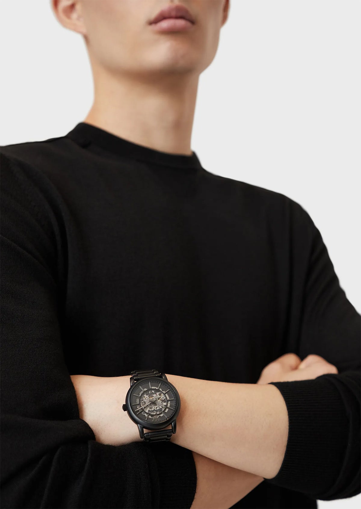  Shop Authentic Emporio Armani Meccanico Skeleton Black Dial Black Steel Strap Watch For Men - AR60045 - Luxxuri