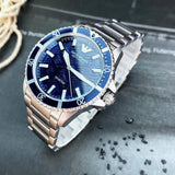  Shop Authentic Emporio Armani Meccanico Automatic Blue Dial Silver Steel Strap Watch For Men - AR60059 - Luxxuri