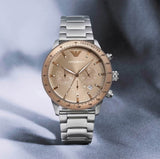  Shop Authentic Emporio Armani Mario Chronograph Beige Dial Silver Steel Strap Watch For Men - AR11352 - Luxxuri