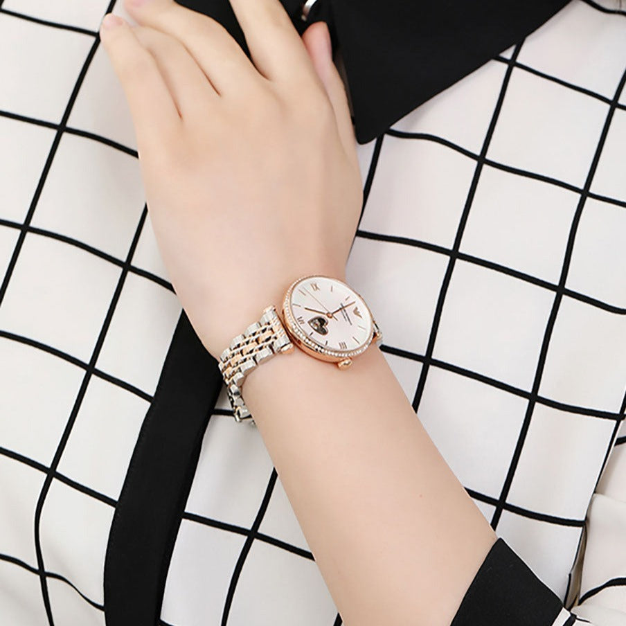  Shop Authentic Emporio Armani Meccanico Automatic Mother of Pearl Dial Two Tone Steel Strap Watch For Women - AR60049 - Luxxuri