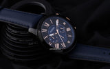  Shop Authentic Fossil Grant Chronograph Black Dial Blue Leather Strap Watch for Men - FS5061 - Luxxuri